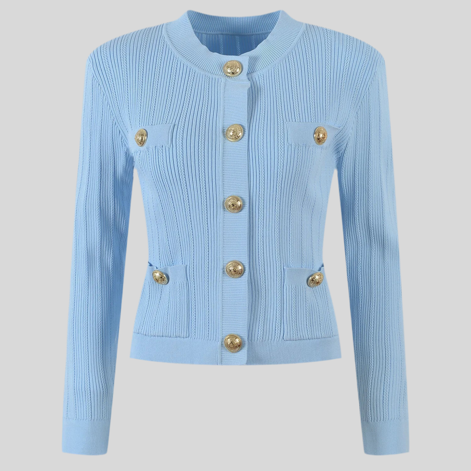 Chic Light Blue Knitted Cardigan for Women