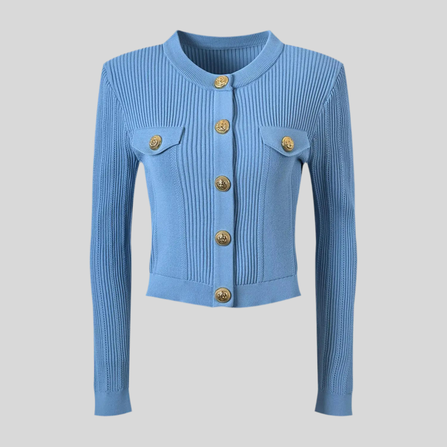 French Style Slim Fitted O-Neck Knitted Cardigan for Women