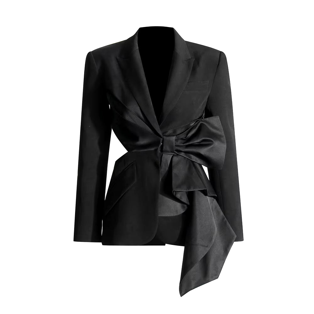 Stylish Notched Collar Bowknot Blazer for Women - Chic Long Sleeve Elegance