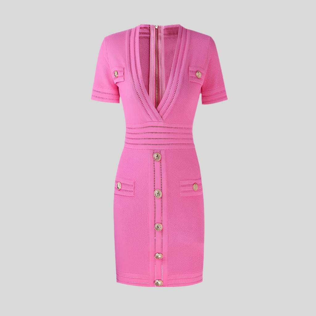 Sexy V-Neck Short Sleeve Pink Mini Dress for Women