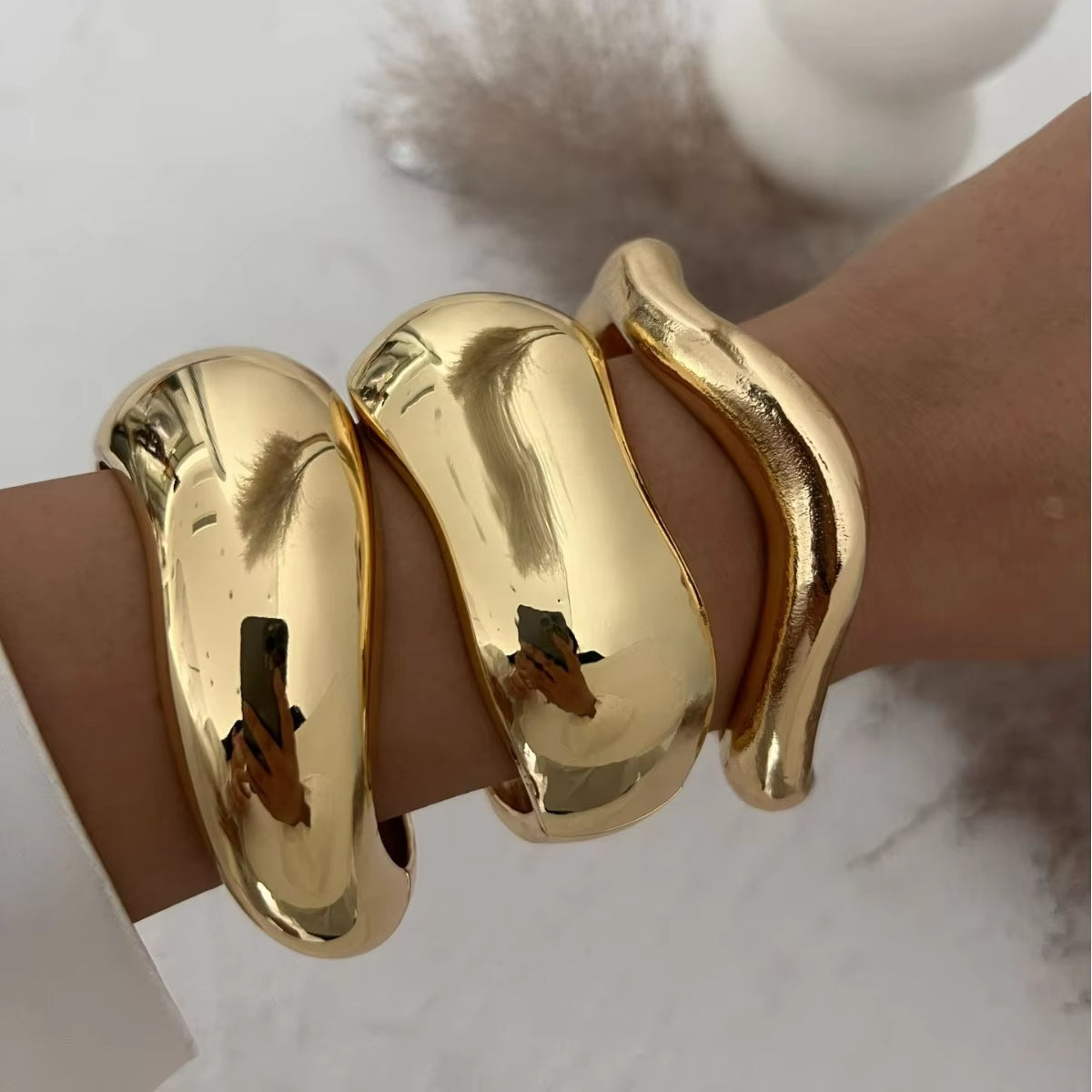 Vintage Geometric Wide Cuff Bangles - Hip Hop Punk Style in Gold & Silver for Men and Women