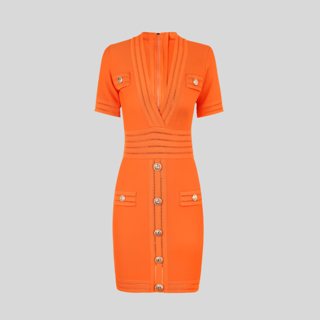 Sexy V-Neck Short Sleeve Orange  Mini Dress for Women