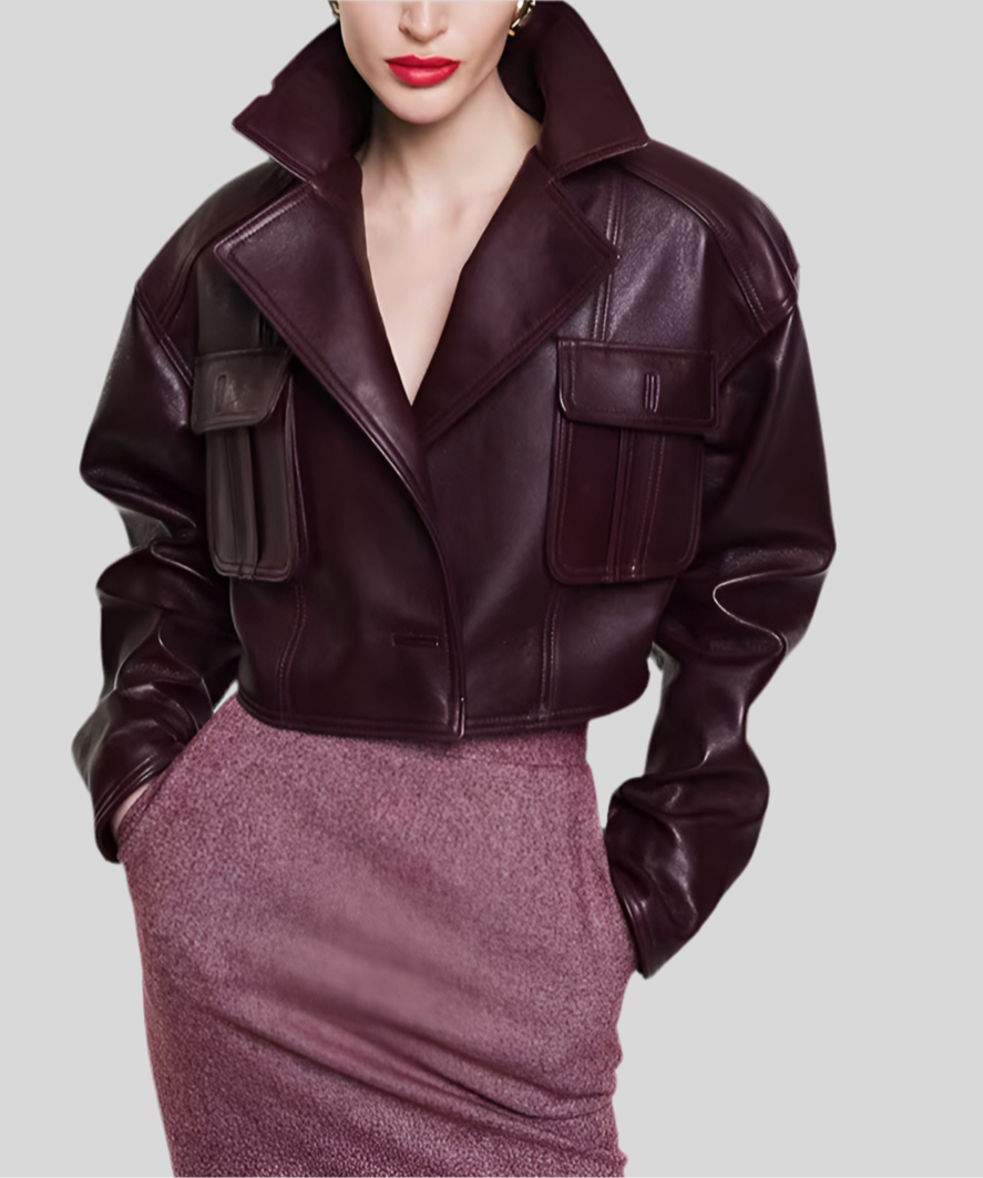 Faux Leather Patchwork Jacket with Pockets for Women