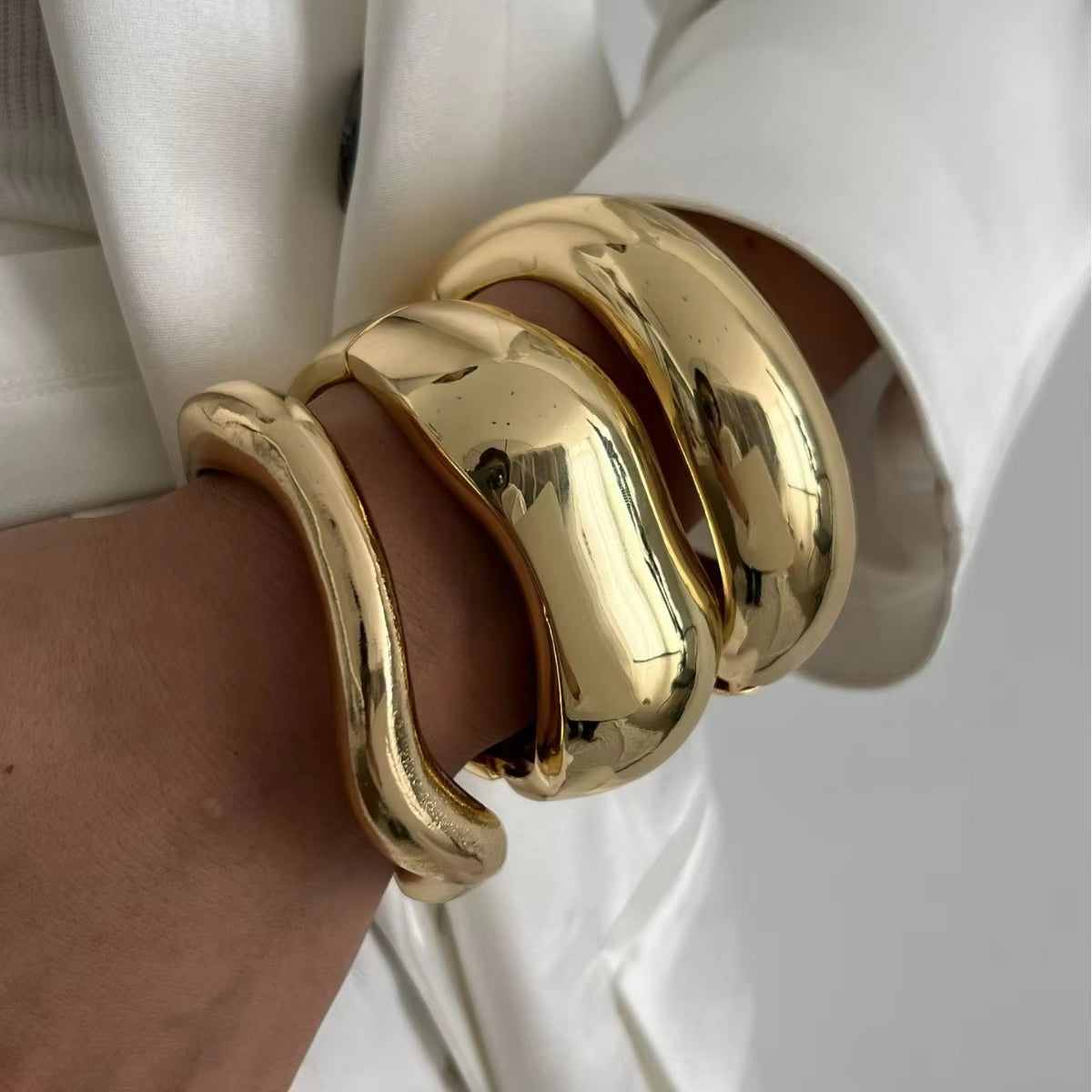 Vintage Geometric Wide Cuff Bangles - Hip Hop Punk Style in Gold & Silver for Men and Women