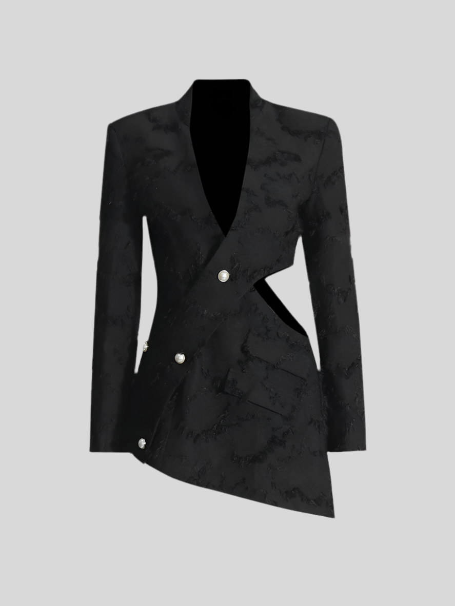 V-Neck Hollow Out Irregular Blazer - Chic Buttoned Blazer for Women