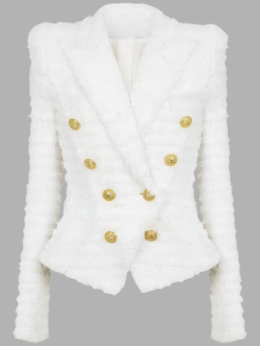 Snowflake White Tweed Blazer and Shorts Set With Gold Buttons