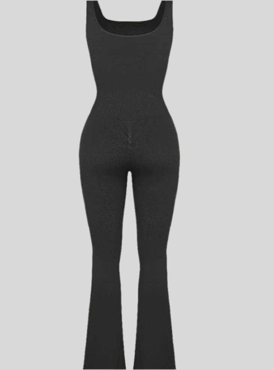 Black Seamless Snatching Flare Jumpsuit  