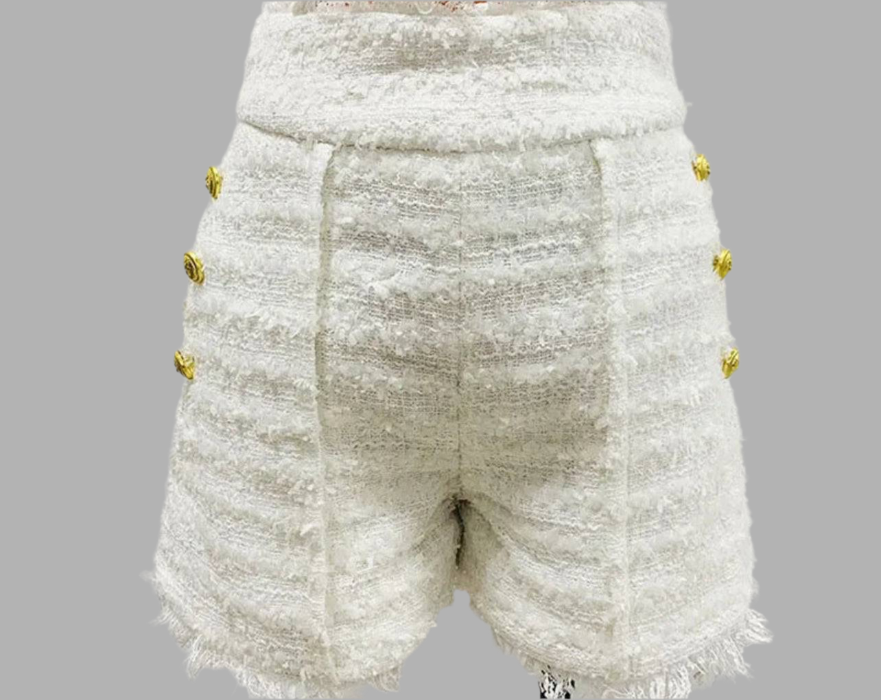 Snowflake White Tweed Blazer and Shorts Set With Gold Buttons