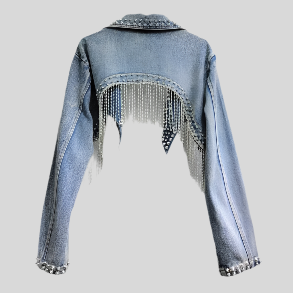 Diamond Bead Tassel Denim Jacket