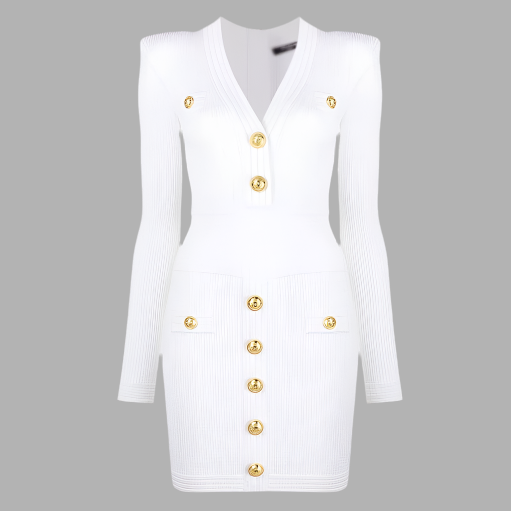 White Dress With Gold Buttons