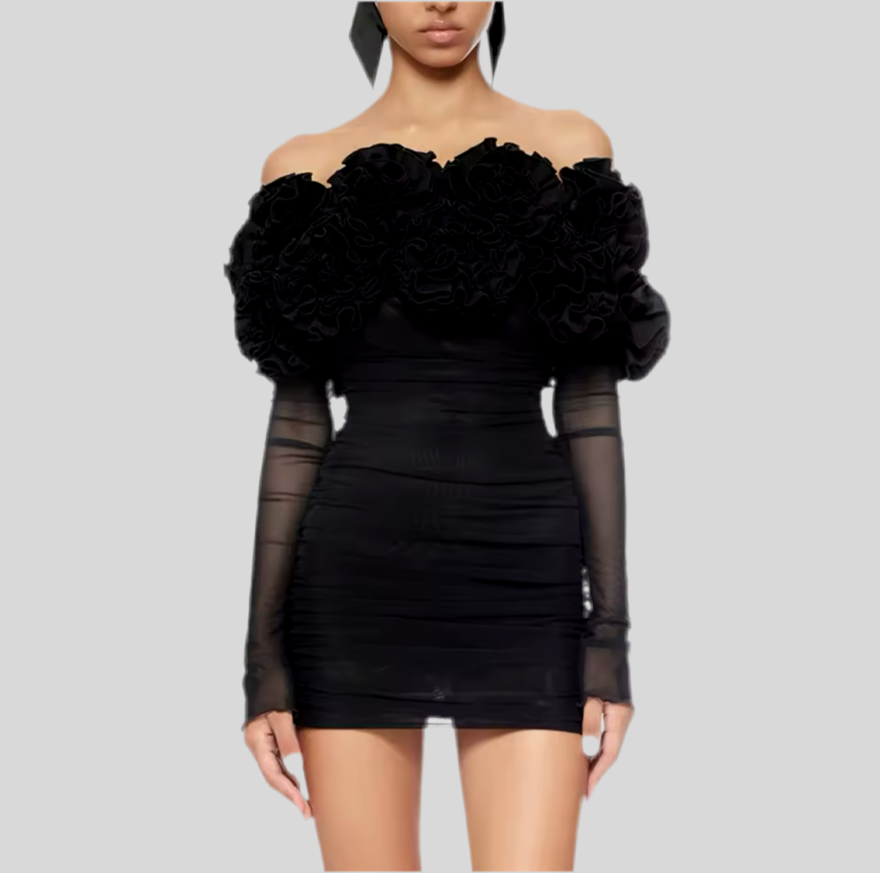 Solid Spliced Mesh Dress