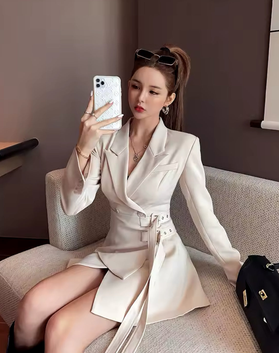 Autumn Women Clothing Belt Coats Long Sleeve Jacket