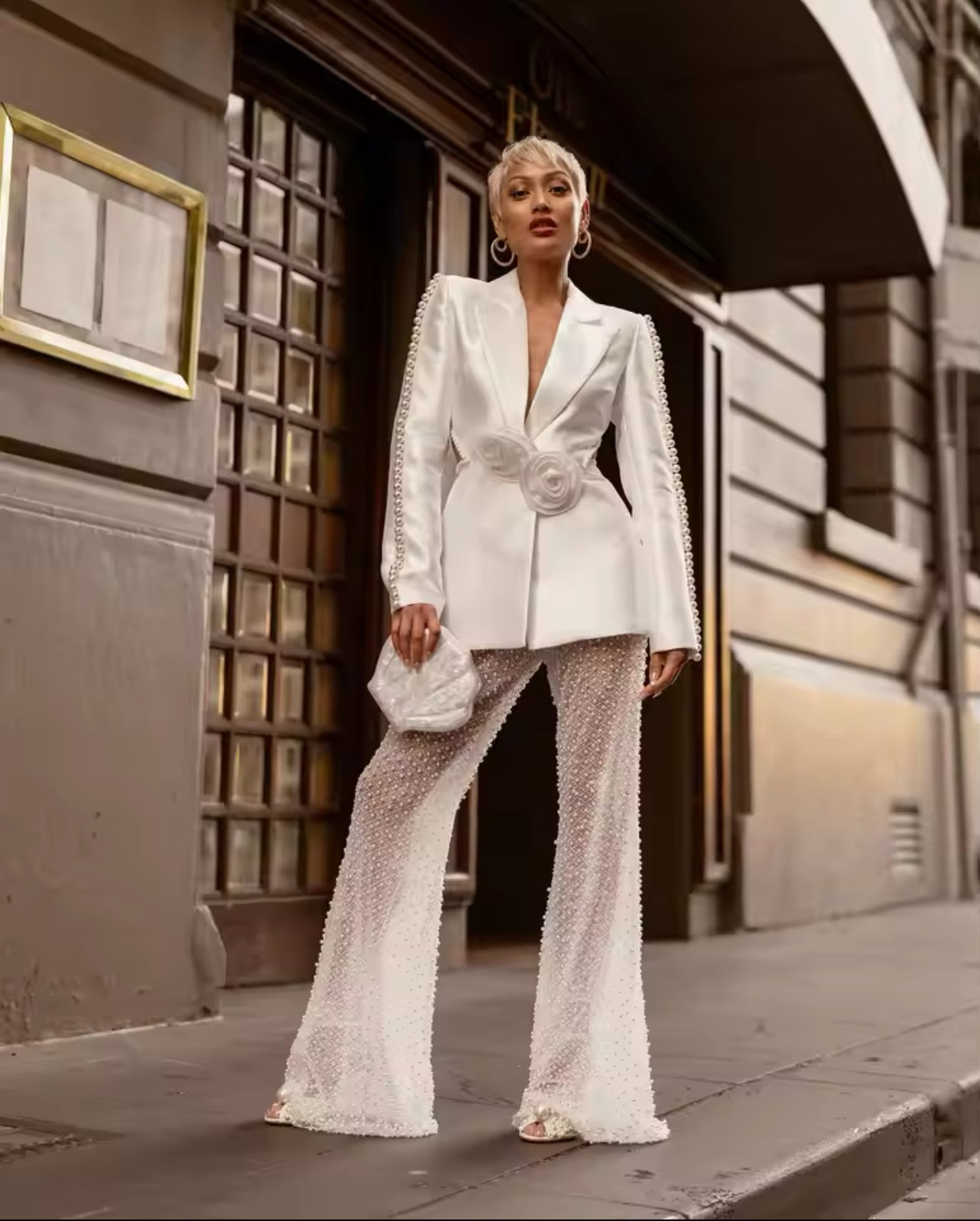 Elegant Aura Beaded Blazer and Pant Set