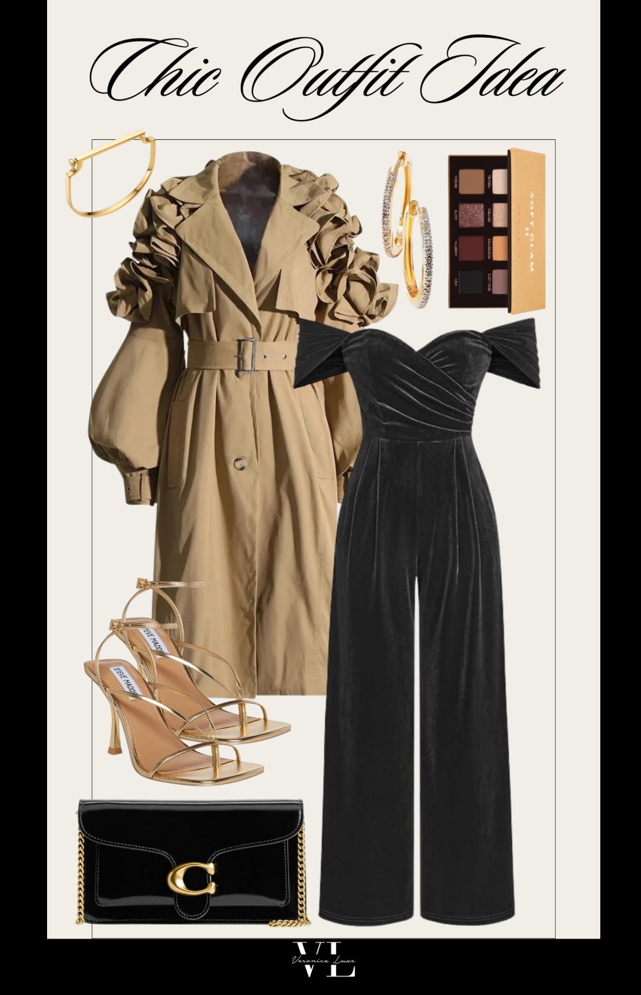 Trench Coat with Lapel and Lantern Sleeves