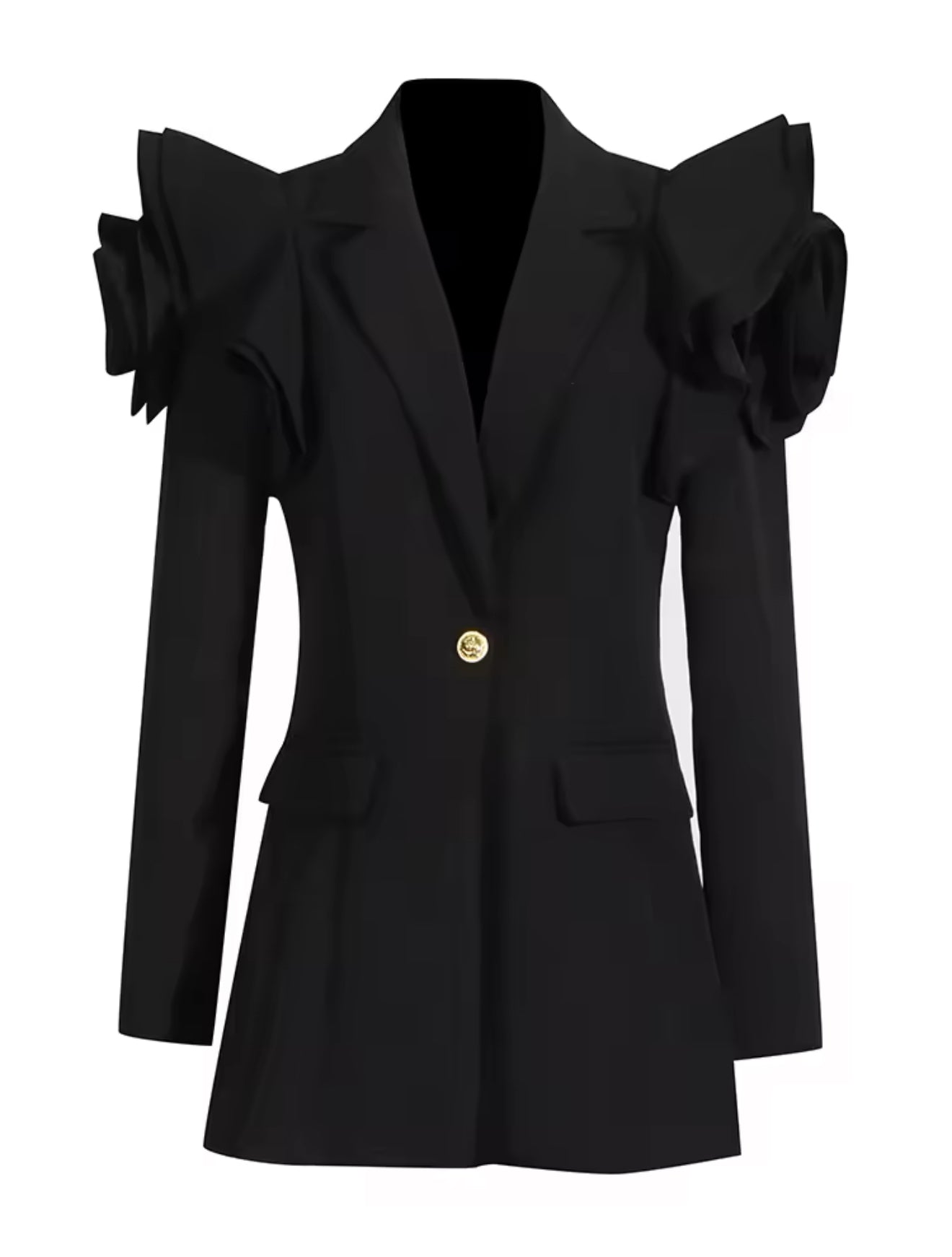 Notched Collar Long Sleeve Patchwork Button Blazer for Women