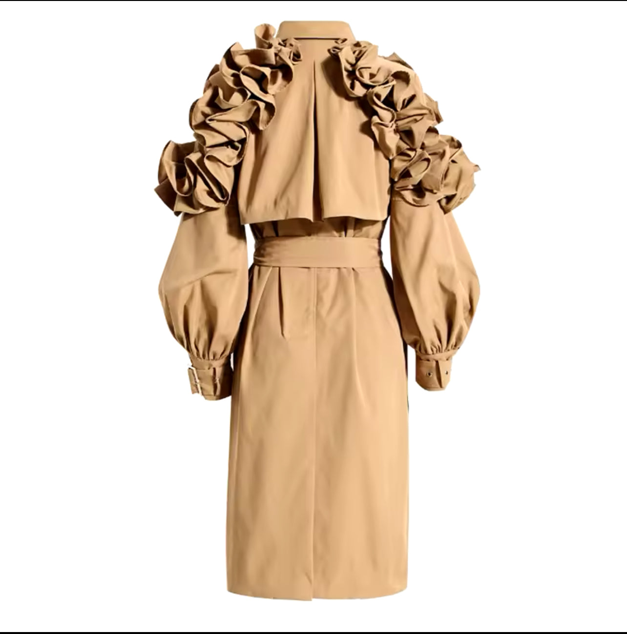 Trench Coat with Lapel and Lantern Sleeves