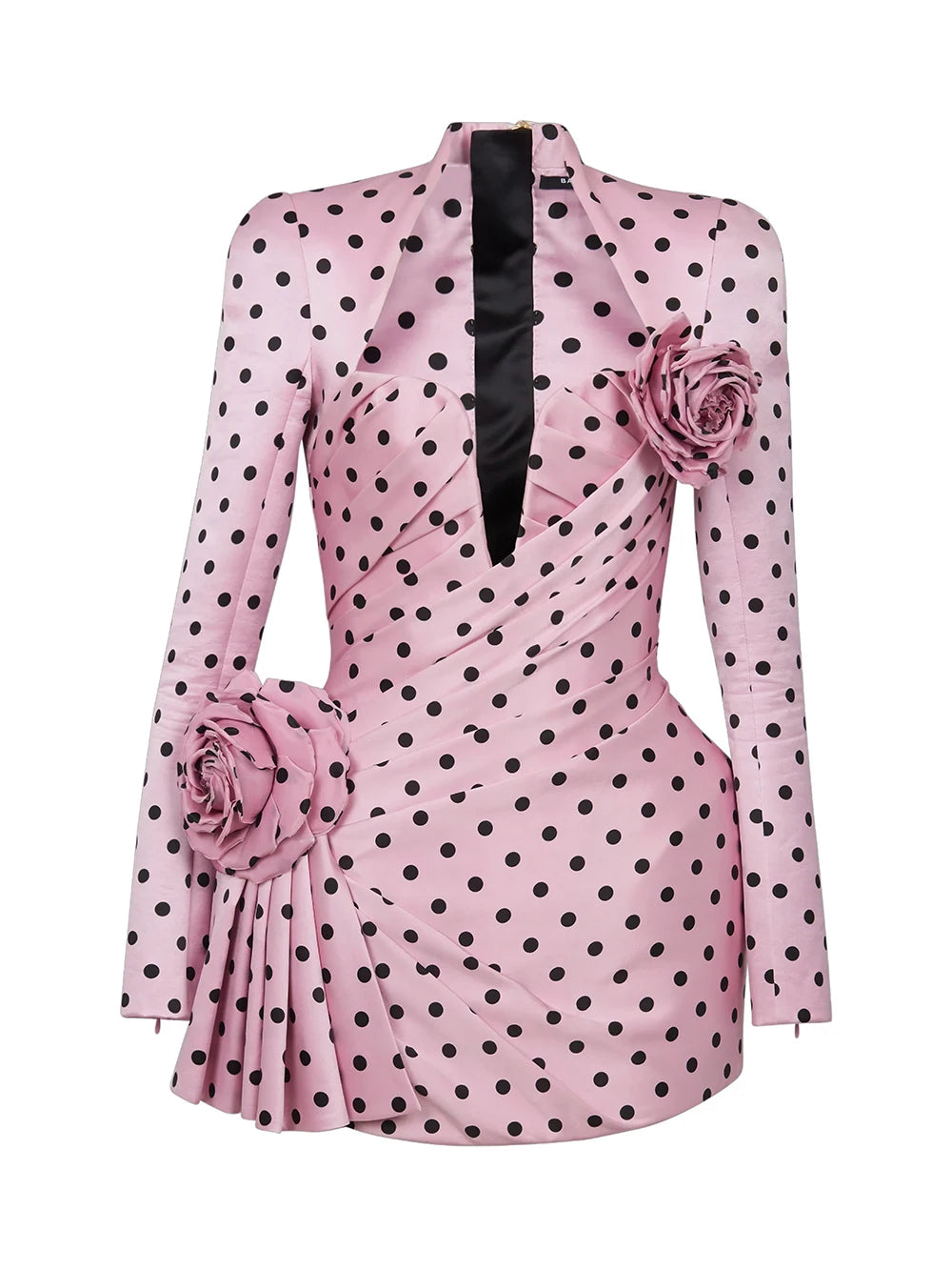 Elegant Vintage Polka Dot A-Line Dress with 3D Flowers