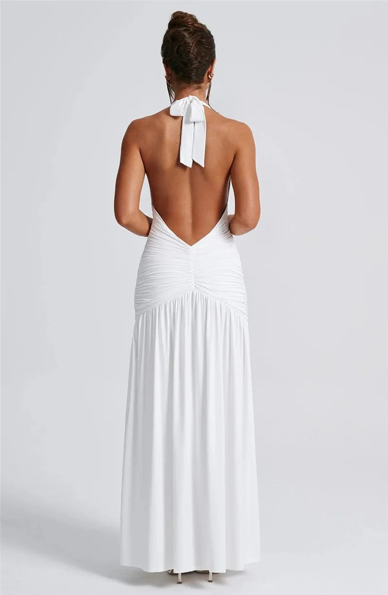 Halter Deep V-Neck Maxi Dress