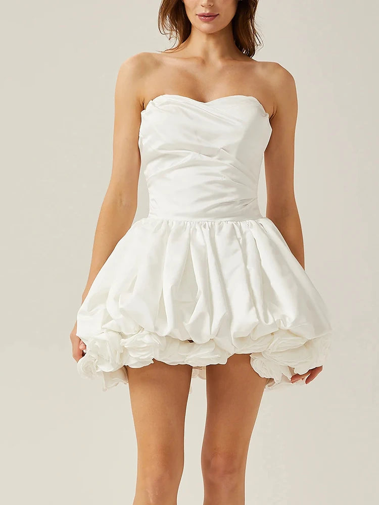 Elevate Your Elegance:  Strapless Ruffled Mini Dress for Women - Perfect for Evening Parties