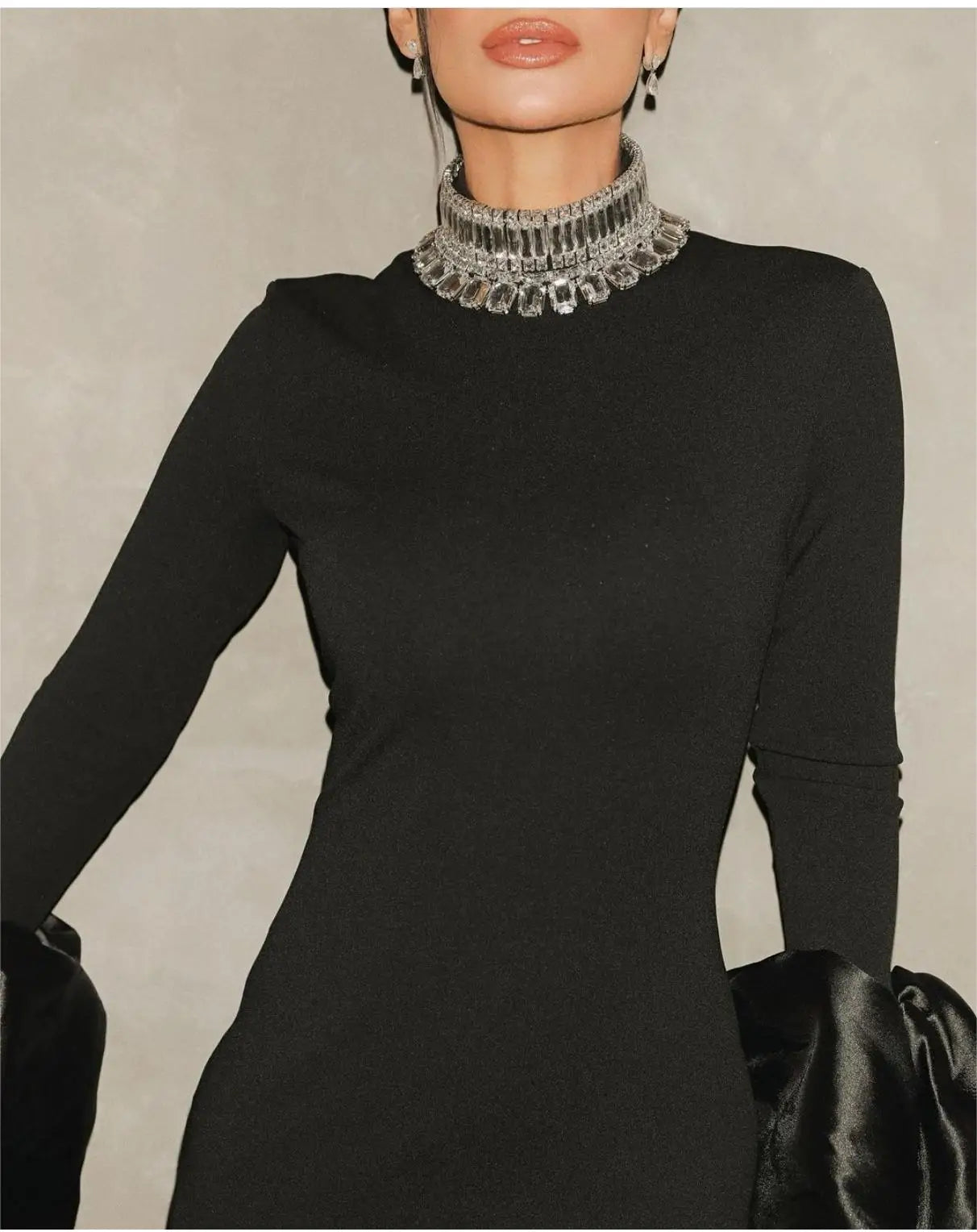 Elegant Flare Sleeve Black Bandage Dress