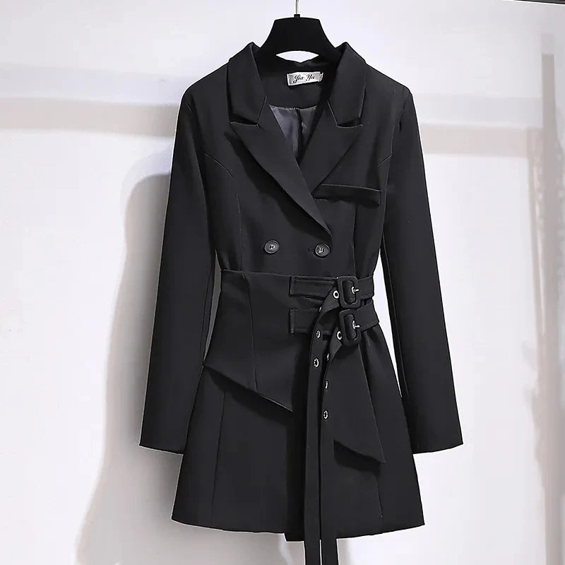 Autumn Women Clothing Belt Coats Long Sleeve Jacket