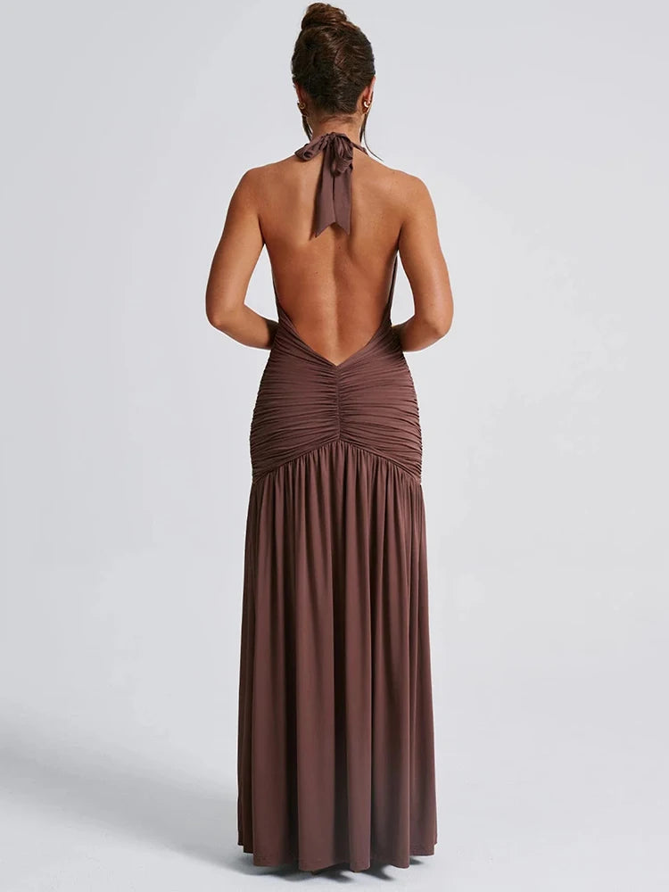 Halter Deep V-Neck Maxi Dress