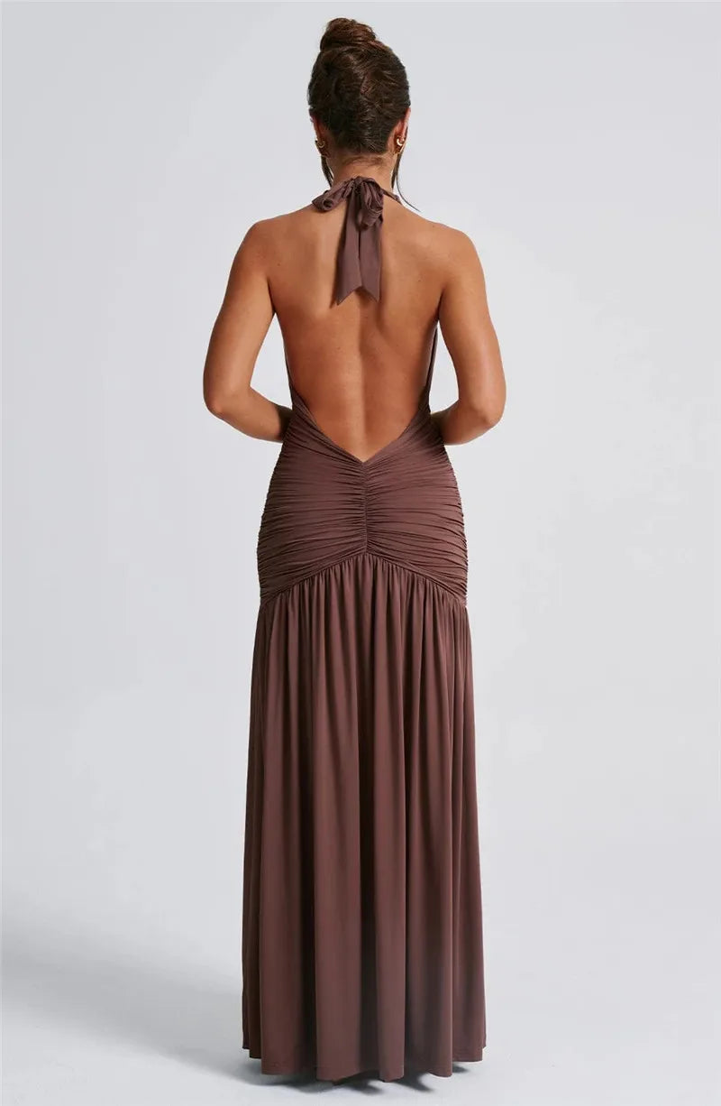 Halter Deep V-Neck Maxi Dress