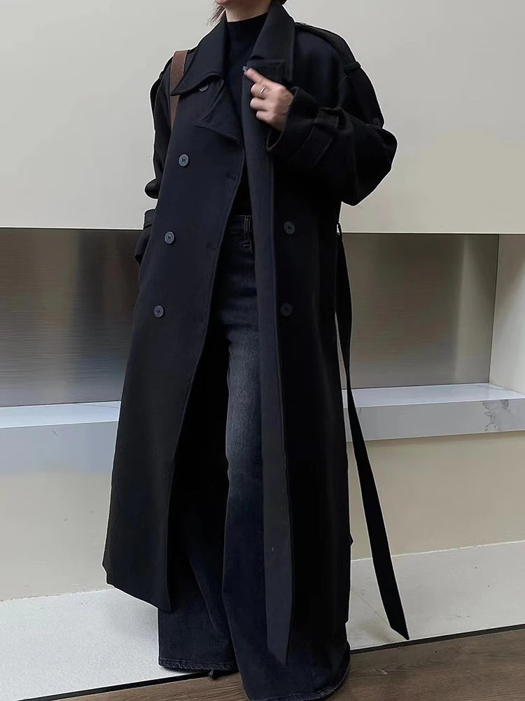 Elegant Chic Long Sleeve Spliced Sashes Trench Coat for Women