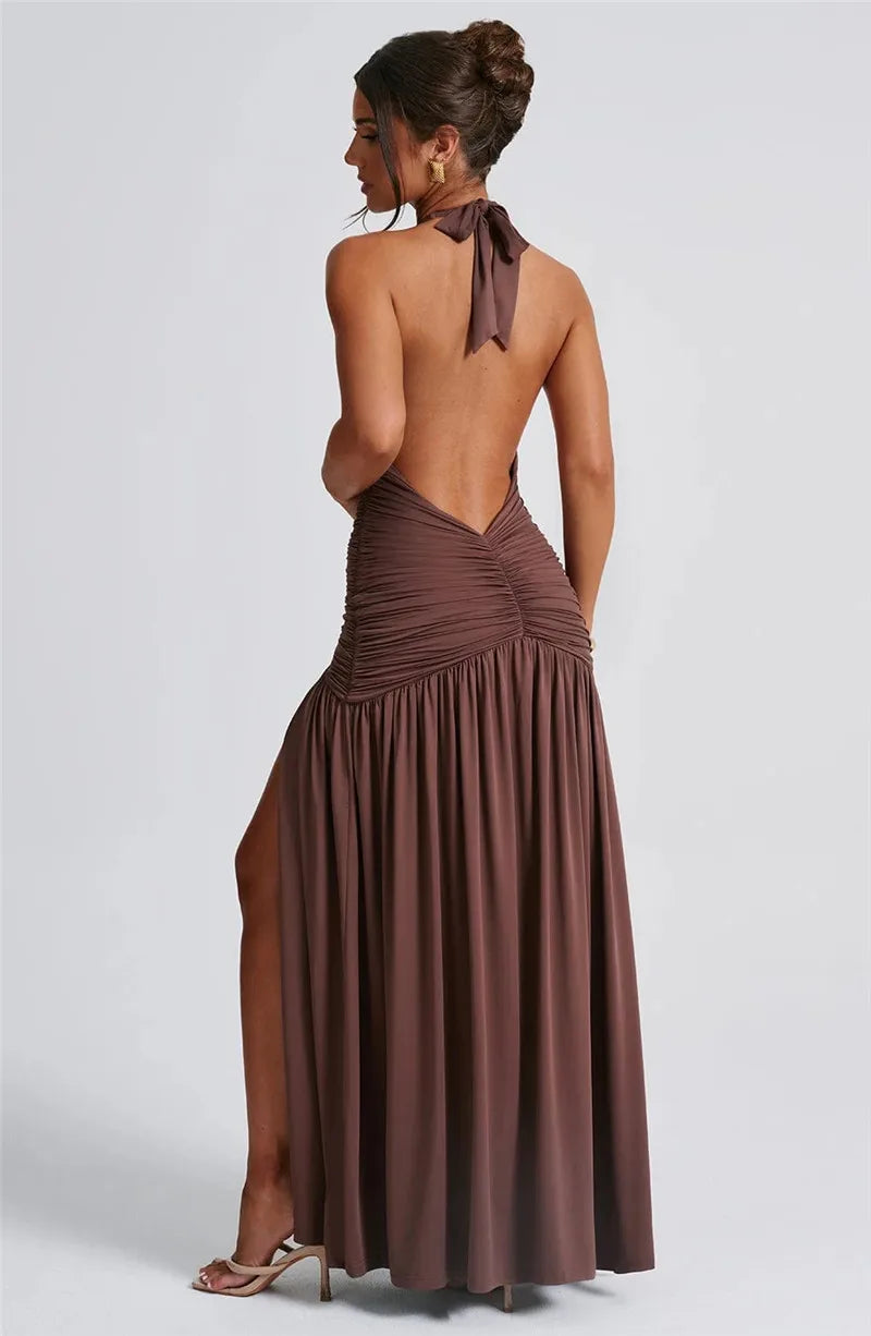 Halter Deep V-Neck Maxi Dress