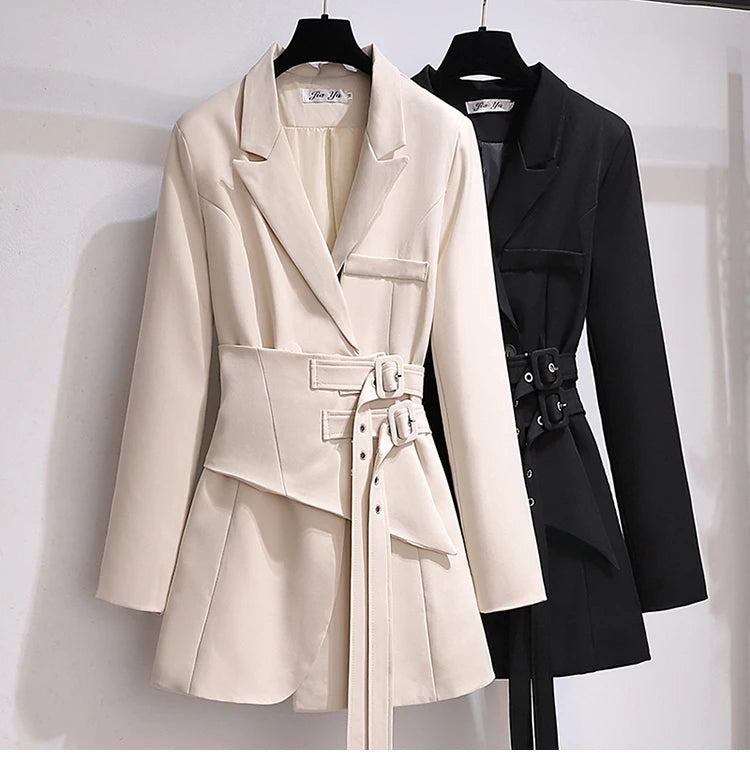 Autumn Women Clothing Belt Coats Long Sleeve Jacket