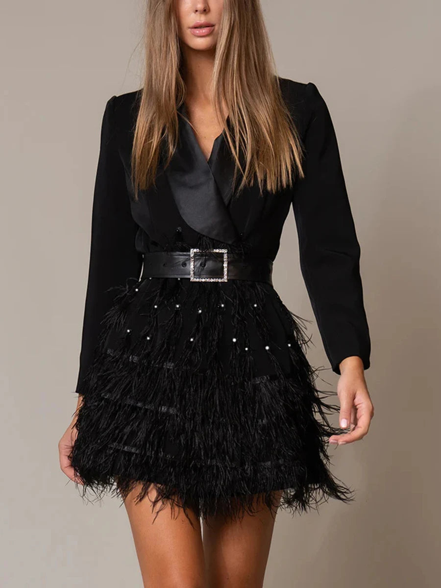 Solid Patchwork Feathers High Street Dresses For Women