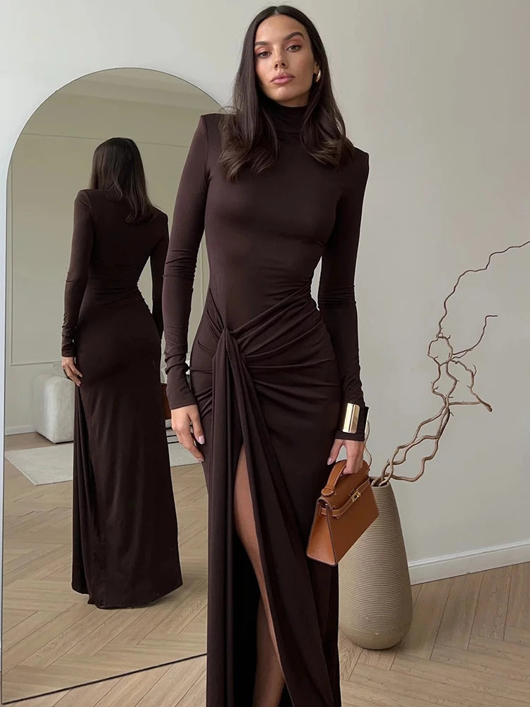 Turtleneck Thigh High Split Sexy Maxi Dress – Veronica Luxe