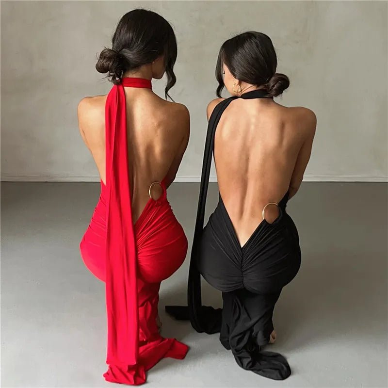 Backless Maxi Dress: Oblique Shoulder, Sleeveless - Veronica Luxe