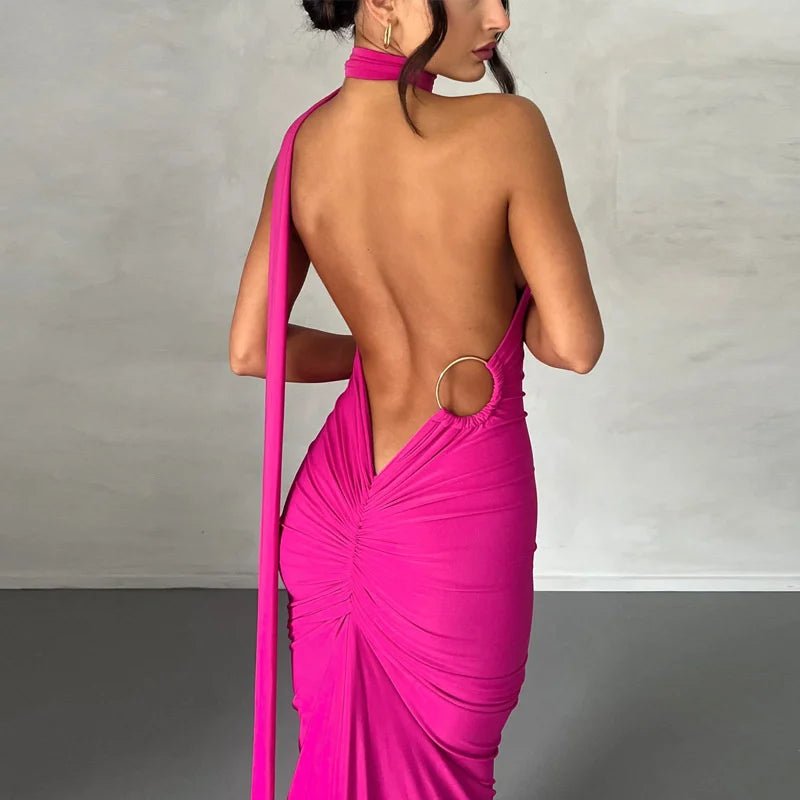 Backless Maxi Dress: Oblique Shoulder, Sleeveless - Veronica Luxe