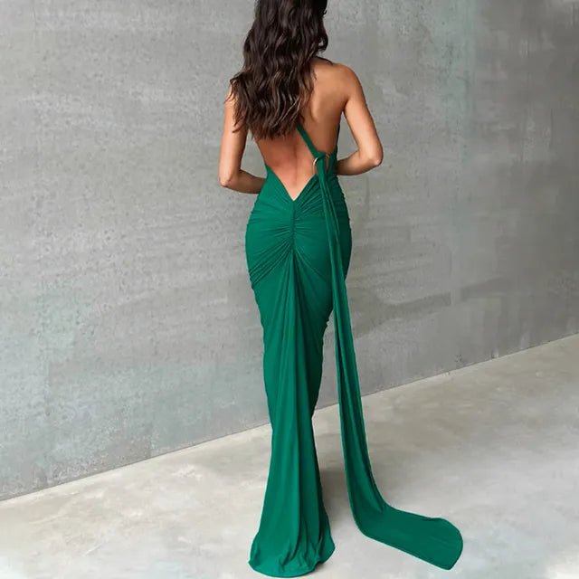 Backless Maxi Dress: Oblique Shoulder, Sleeveless - Veronica Luxe