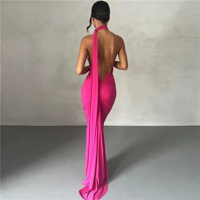 Backless Maxi Dress: Oblique Shoulder, Sleeveless - Veronica Luxe