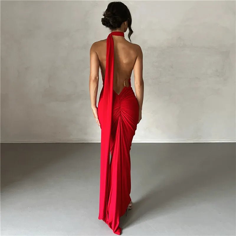 Backless Maxi Dress: Oblique Shoulder, Sleeveless - Veronica Luxe