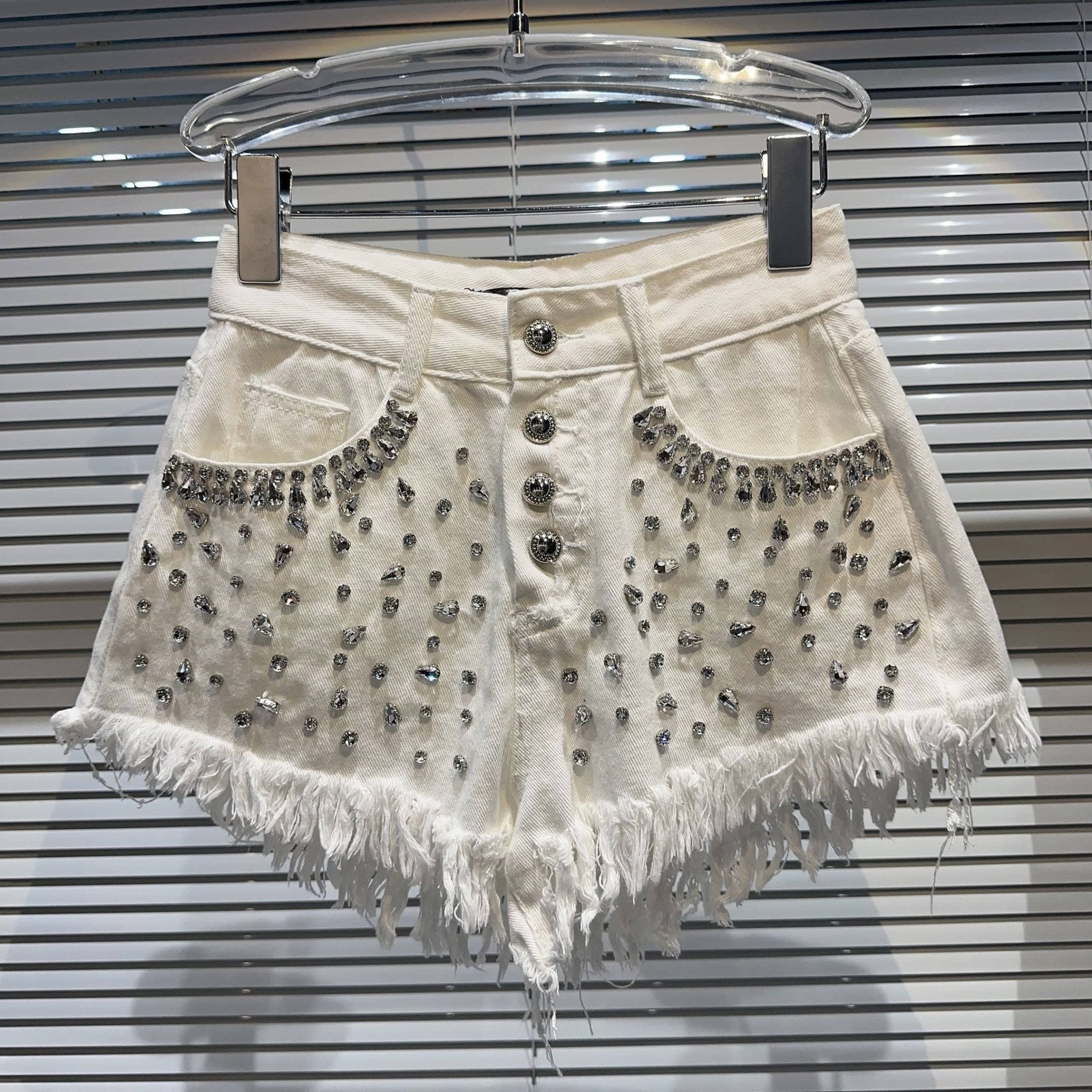 Beautiful Beaded Tassel Denim Shorts - Veronica Luxe