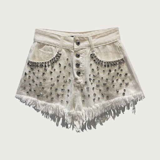 Beautiful Beaded Tassel Denim Shorts - Veronica Luxe