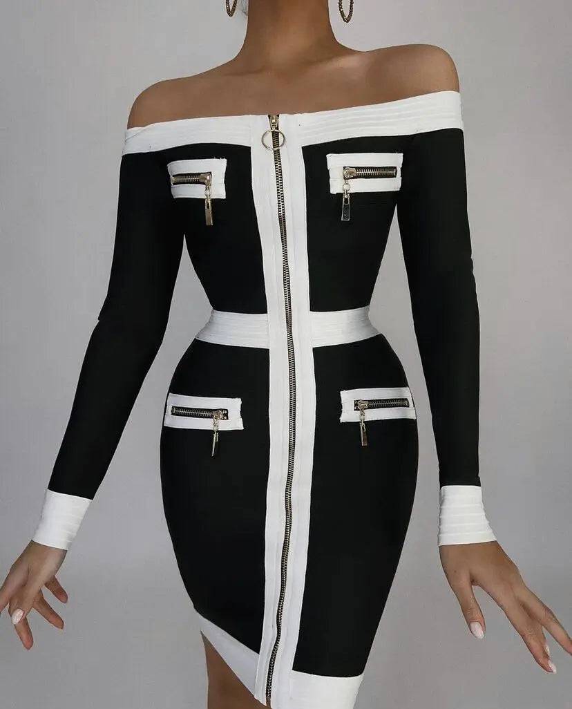 Black Off -the- Shoulder Long Sleeve Bandage Dress - Veronica Luxe