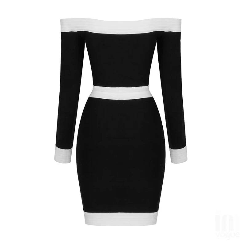 Black Off -the- Shoulder Long Sleeve Bandage Dress - Veronica Luxe