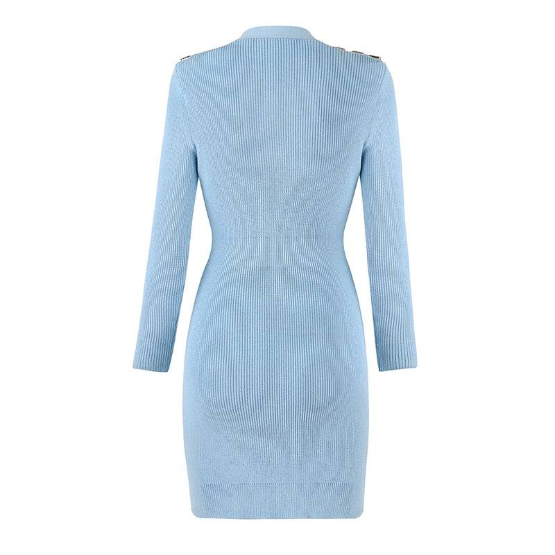 Bristol Blue Deep V-neck Dress - Veronica Luxe