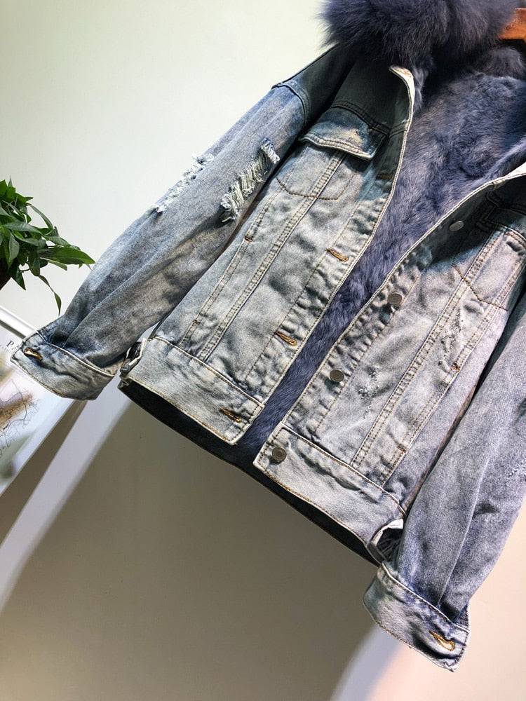 Dearborn Denim Faux Fur Denim Jacket - Veronica Luxe