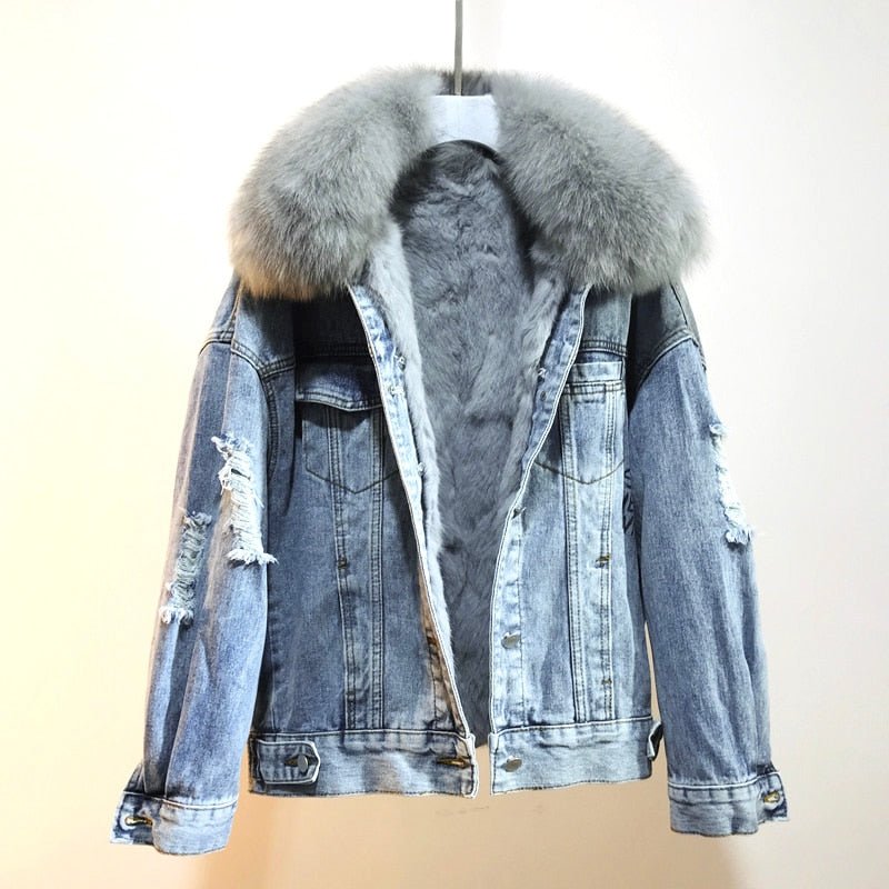 Dearborn Denim Faux Fur Denim Jacket - Veronica Luxe