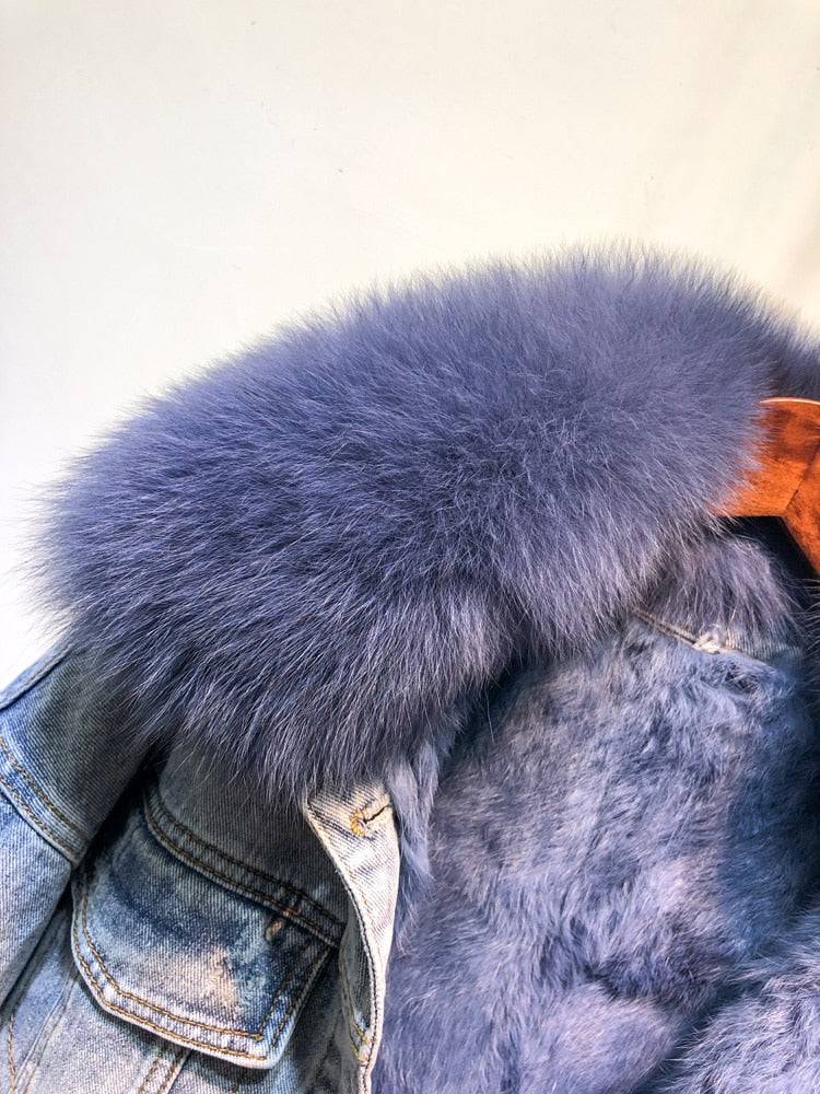 Dearborn Denim Faux Fur Denim Jacket - Veronica Luxe