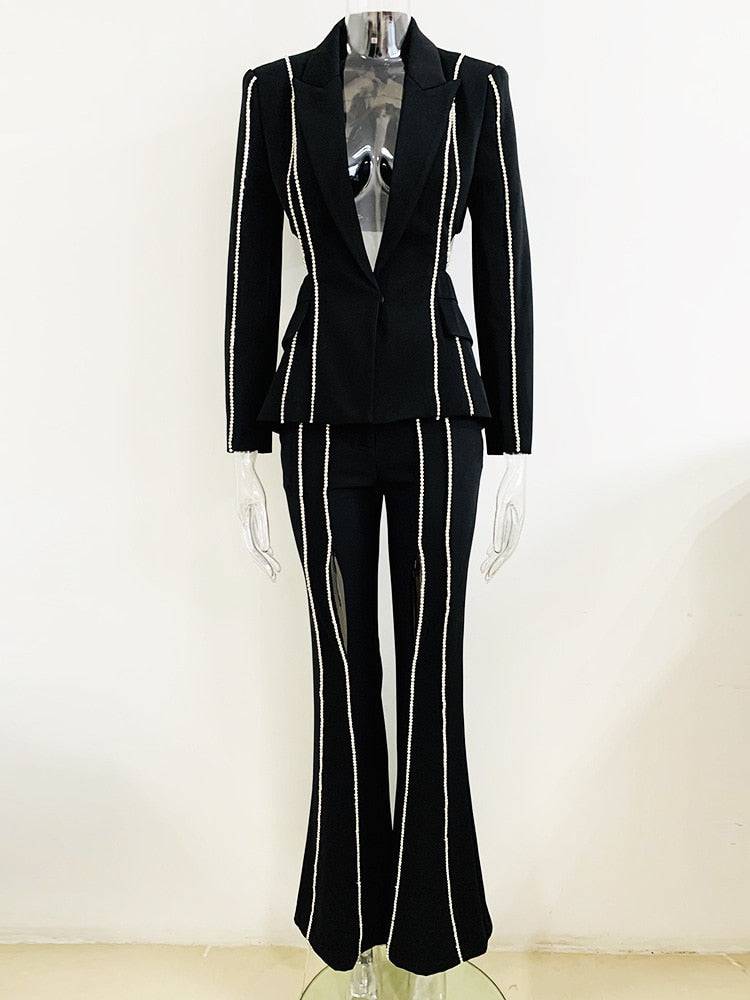 Diamonds and Chains Black Blazer Suit - Veronica Luxe