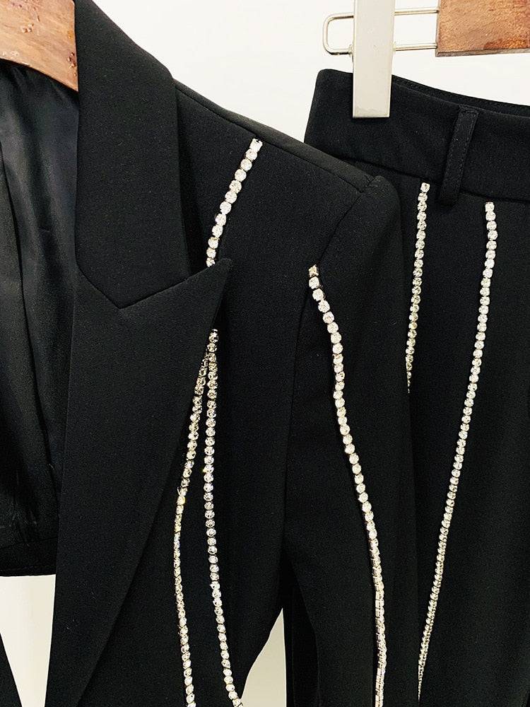 Diamonds and Chains Black Blazer Suit - Veronica Luxe