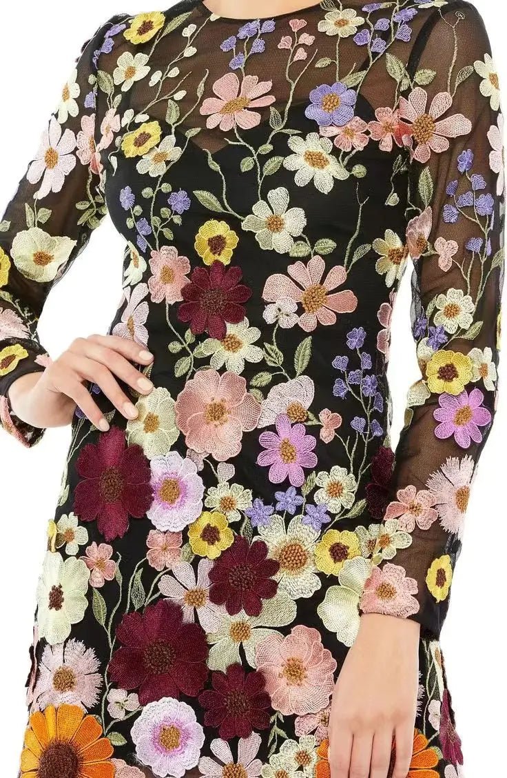 Elegant Luxury Floral Embroidery Party Dress - Veronica Luxe