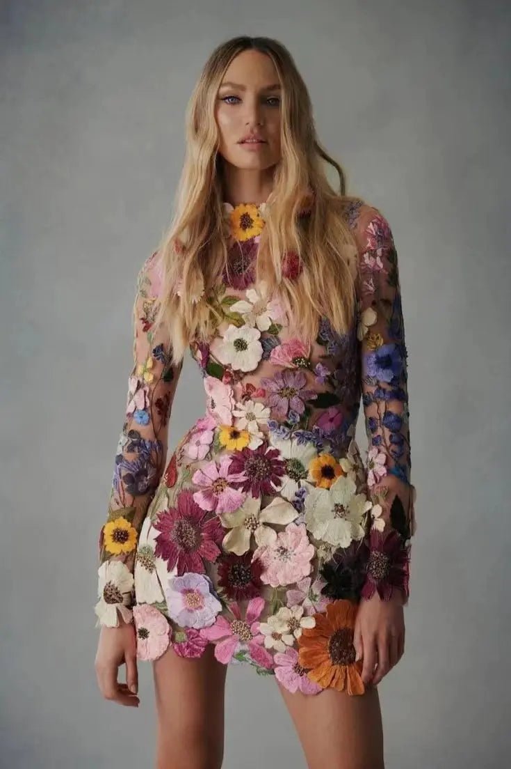 Elegant Luxury Floral Embroidery Party Dress - Veronica Luxe