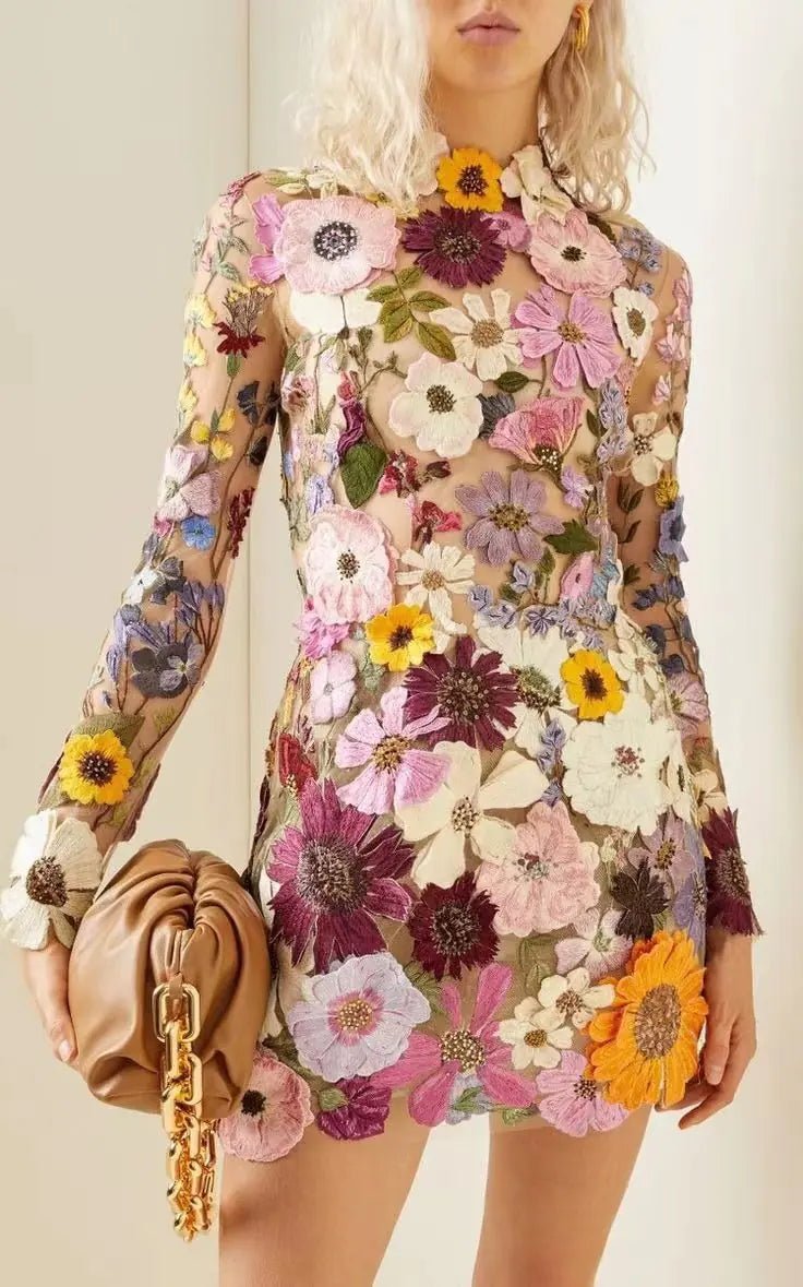 Elegant Luxury Floral Embroidery Party Dress - Veronica Luxe